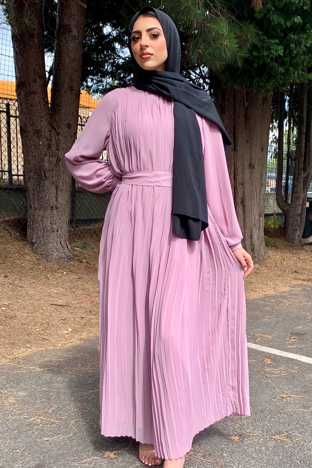 Mauve Belted Pleated Maxi Dress