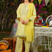 Chikankari Embroidered Lemon Stitched Suit - Ochre