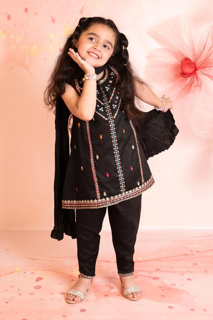 Cotton Embroidered Black Stitched Suit - Ochre