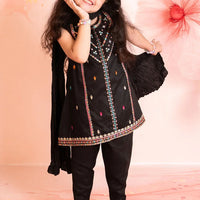 Cotton Embroidered Black Stitched Suit - Ochre