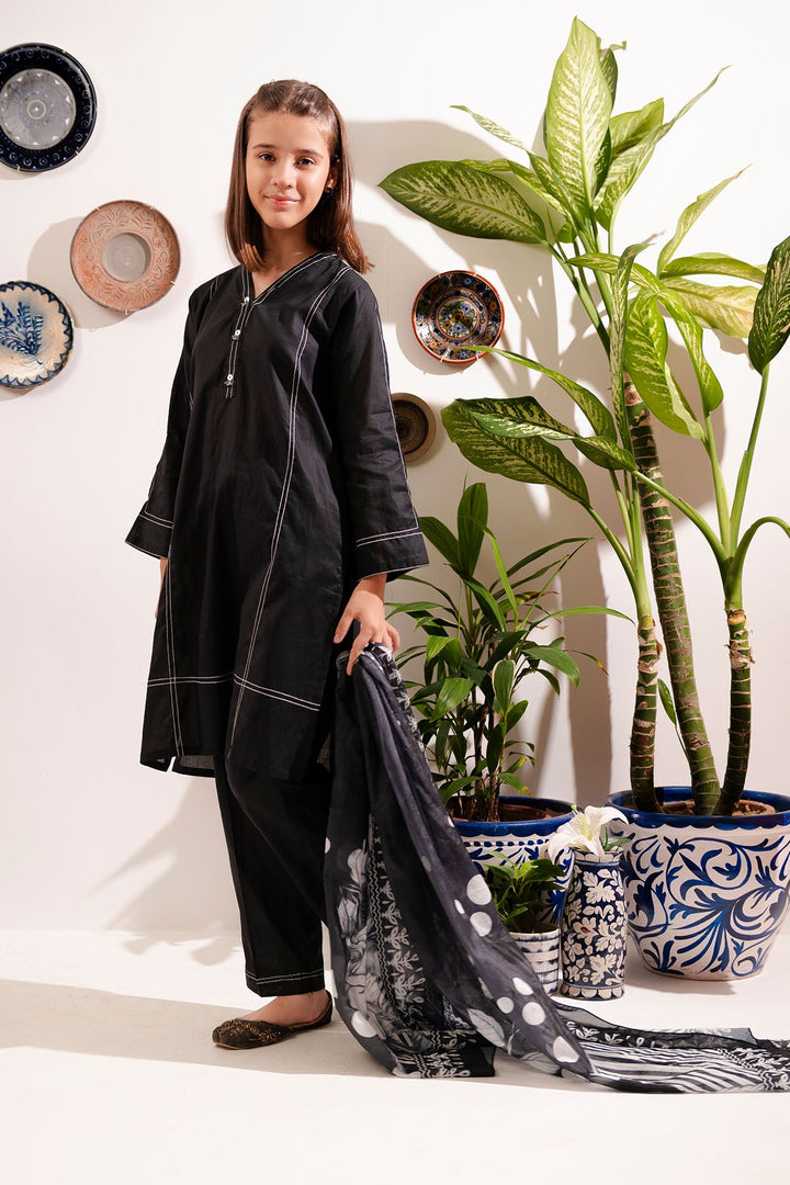 Cotton Black Stitched Suit - Ochre