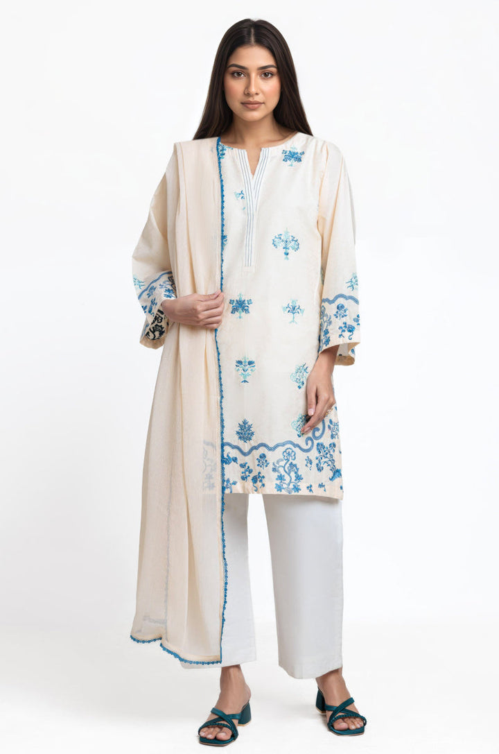 Jacquard Off White Stitched Suit - Bonanza