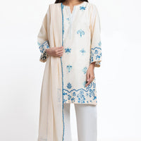 Jacquard Off White Stitched Suit - Bonanza