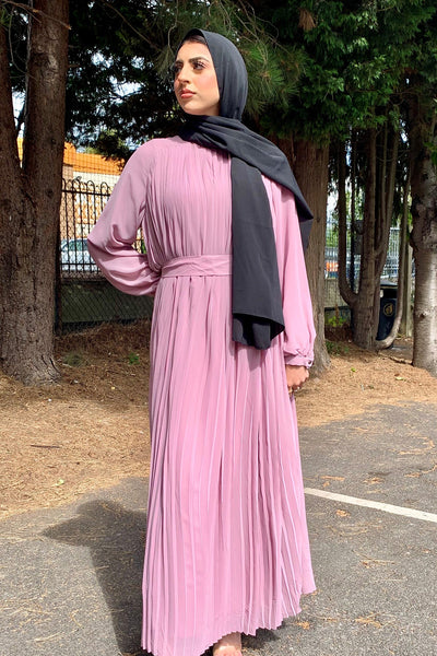 Mauve Belted Pleated Maxi Dress