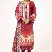 Printed Corduroy Red Unstitched Suit - Gul Ahmed