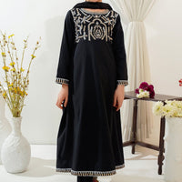 Cotton Embroidered Black Stitched Suit - Ochre