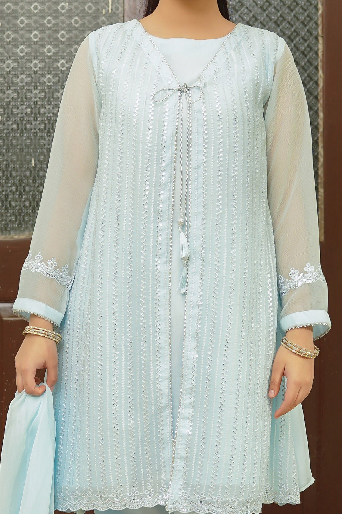 Chiffon Embroidered Sky Blue 3 Piece Stitched Suit - Ochre