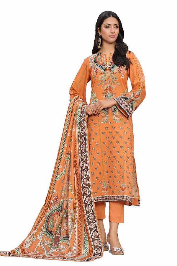 Printed Lawn Rust Unstitched Suit - Gul Ahmed