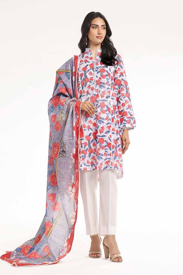 Printed Lawn Red Unstitched Suit - Gul Ahmed