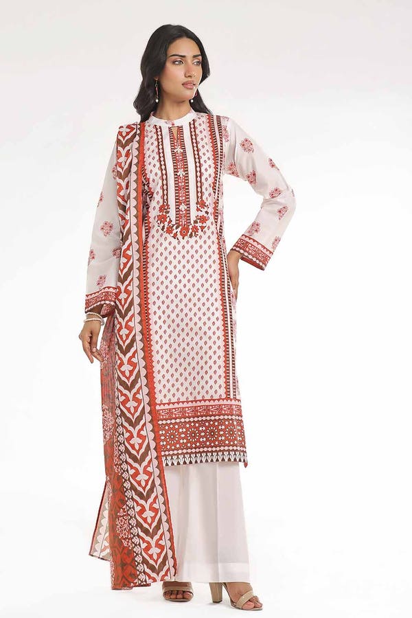 Printed Lawn Rust Unstitched Suit - Gul Ahmed