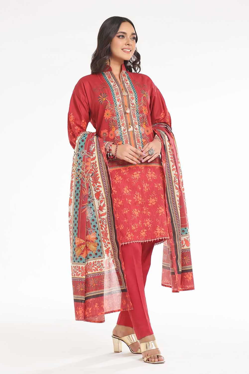 Printed Lawn Light Orange Unstitched Suit - Gul Ahmed