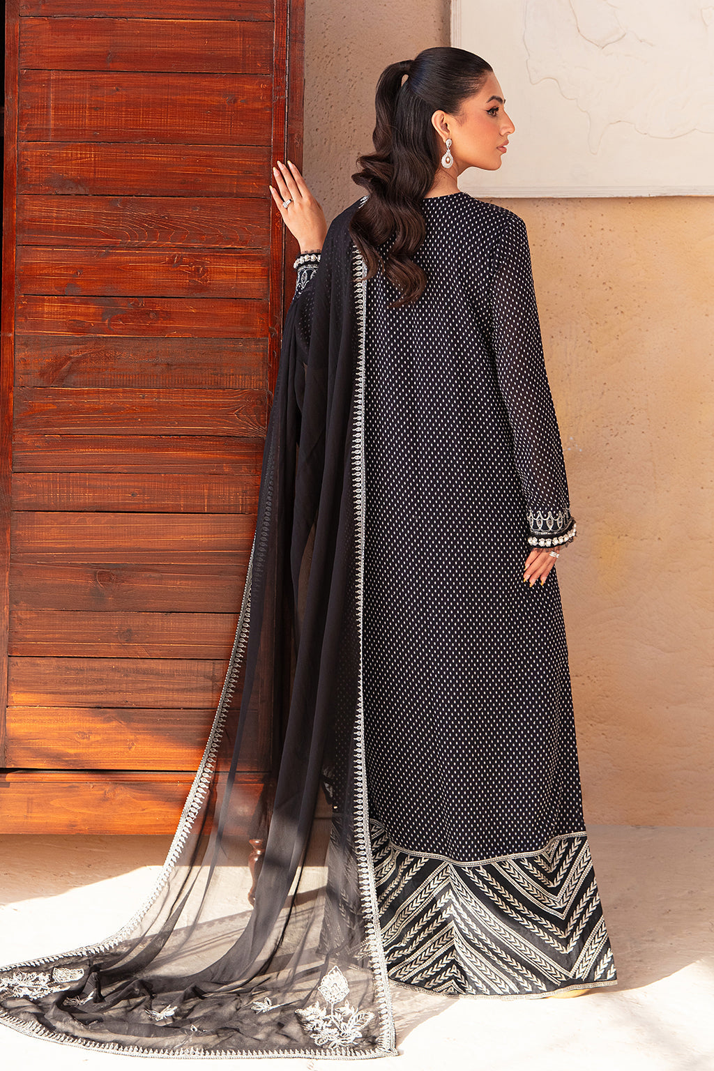 Jacquard Chiffon Black Stitched Suit - Vanya