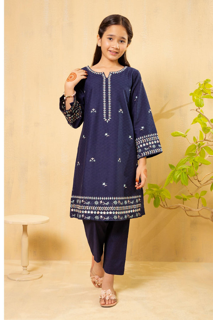 Cotton Embroidered Navy Blue Stitched Suit - Ochre