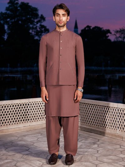 Silver Blended Light Brown Shalwar Kameez - Panjnad by J. Junaid Jamshed