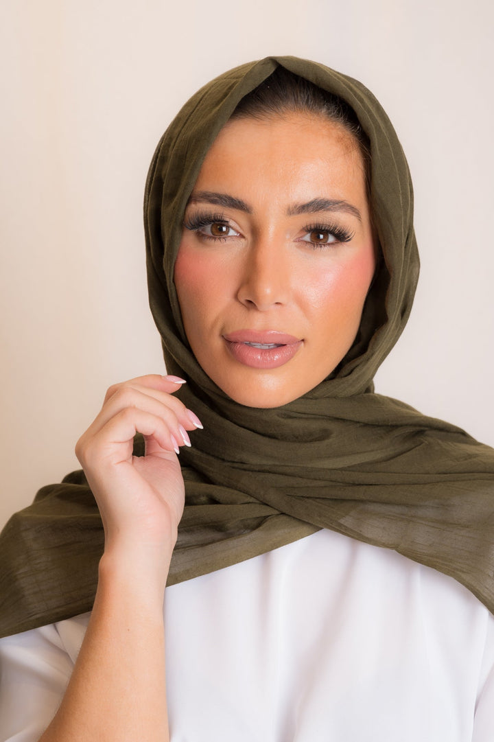Olive Cotton Silk Hijab