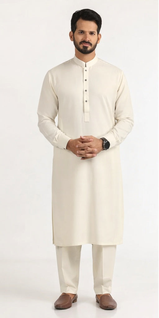 Blended Cream Kurta Trouser - President by Gul Ahmed