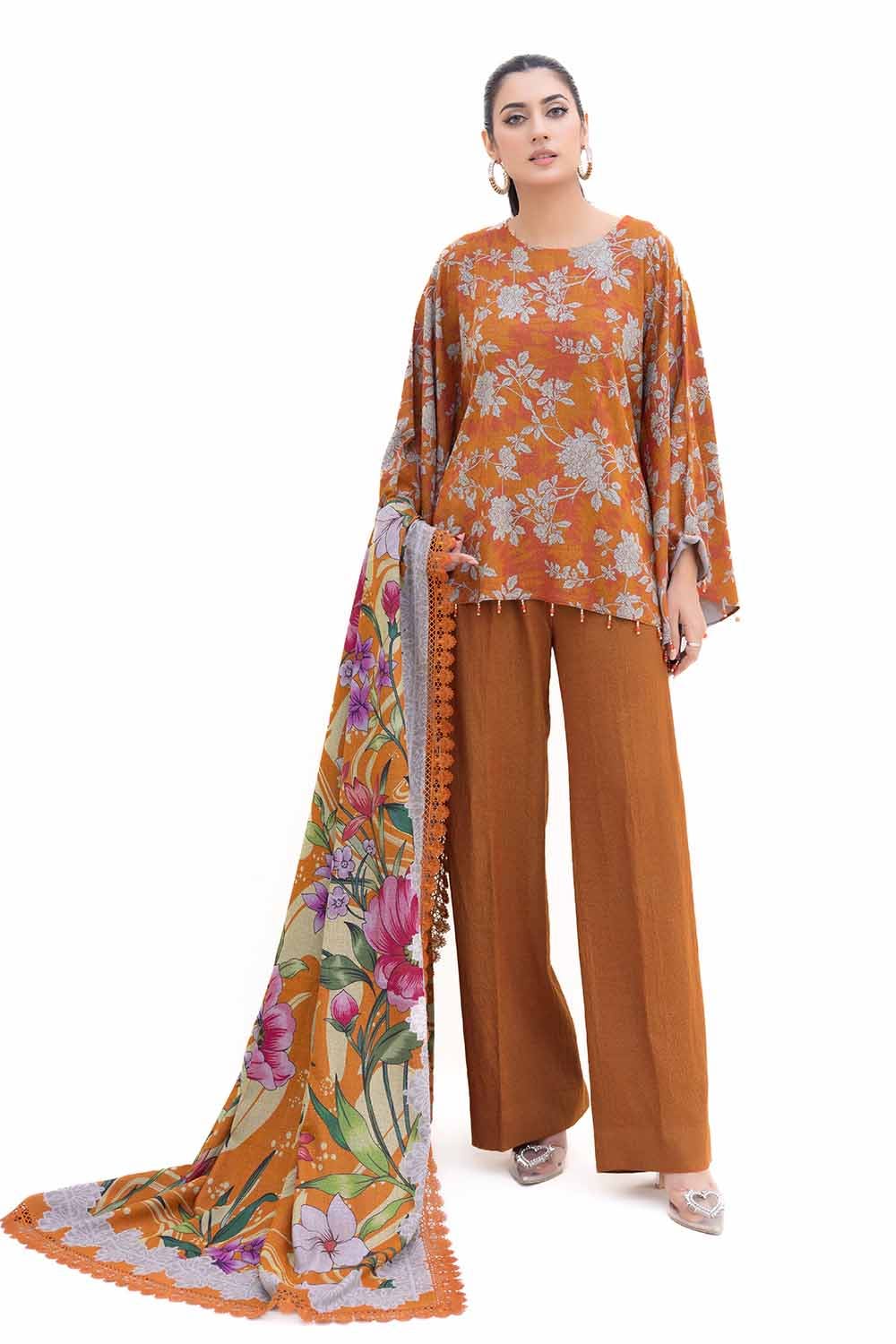 Dhanak Orange Unstitched Suit - Gul Ahmed