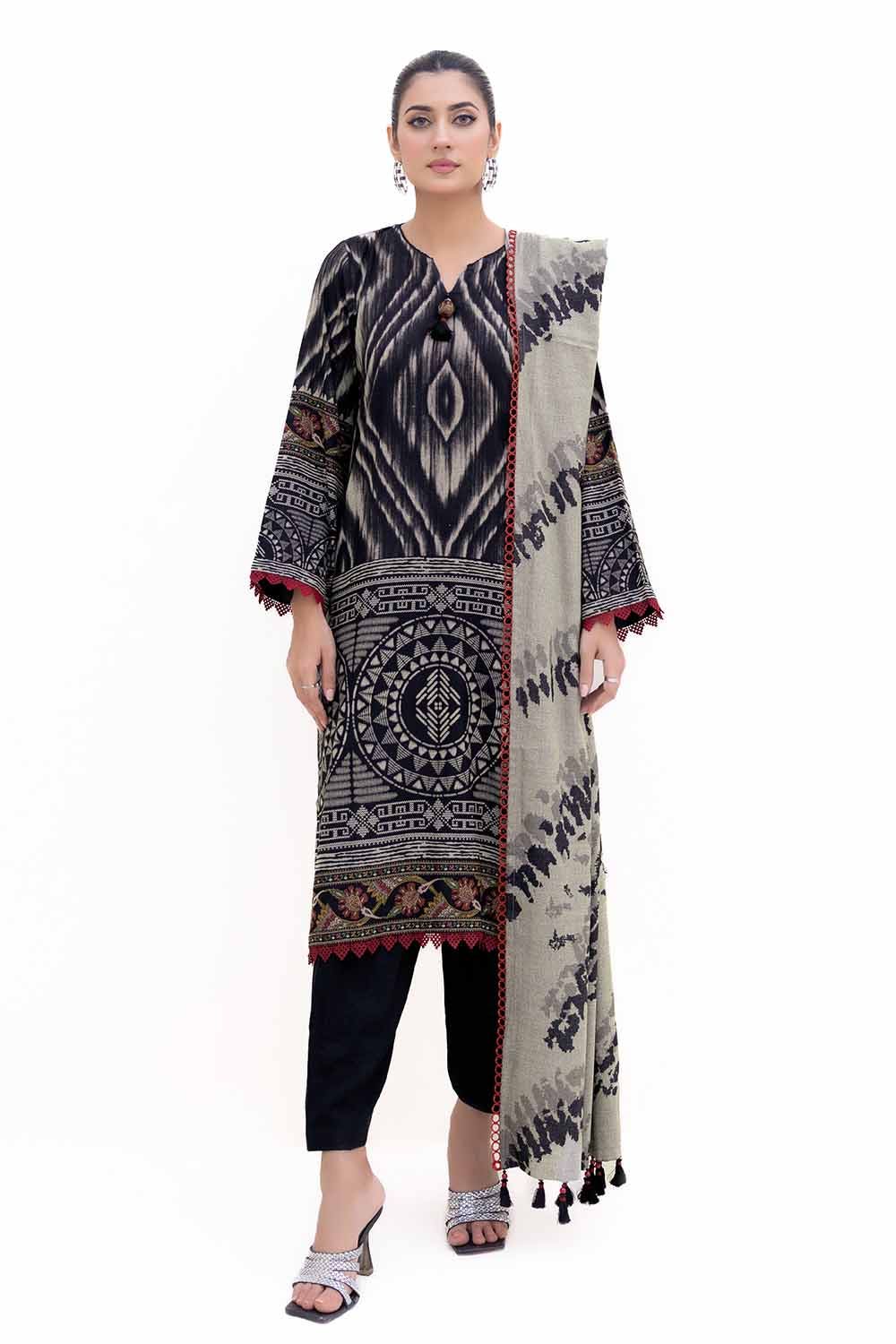 Dhanak Black Unstitched Suit - Gul Ahmed