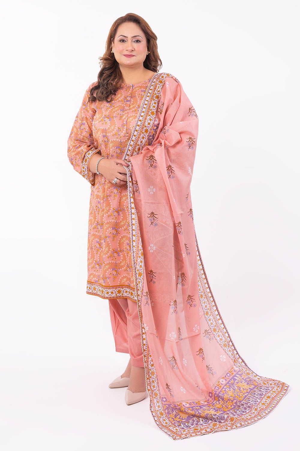 Printed Lawn Light Peach Unstitched Suit - Gul Ahmed