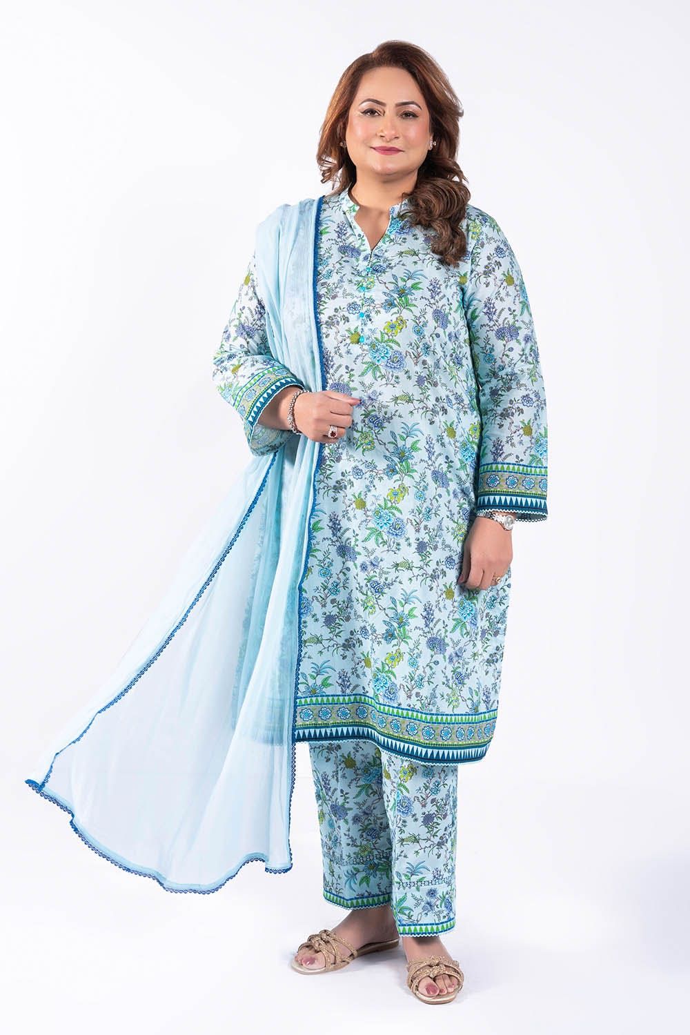 Printed Lawn Sky Blue Unstitched Shirt - Gul Ahmed