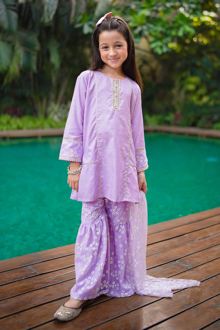 Cotton Silk Embellished Lavender Stitched Suit - Ochre
