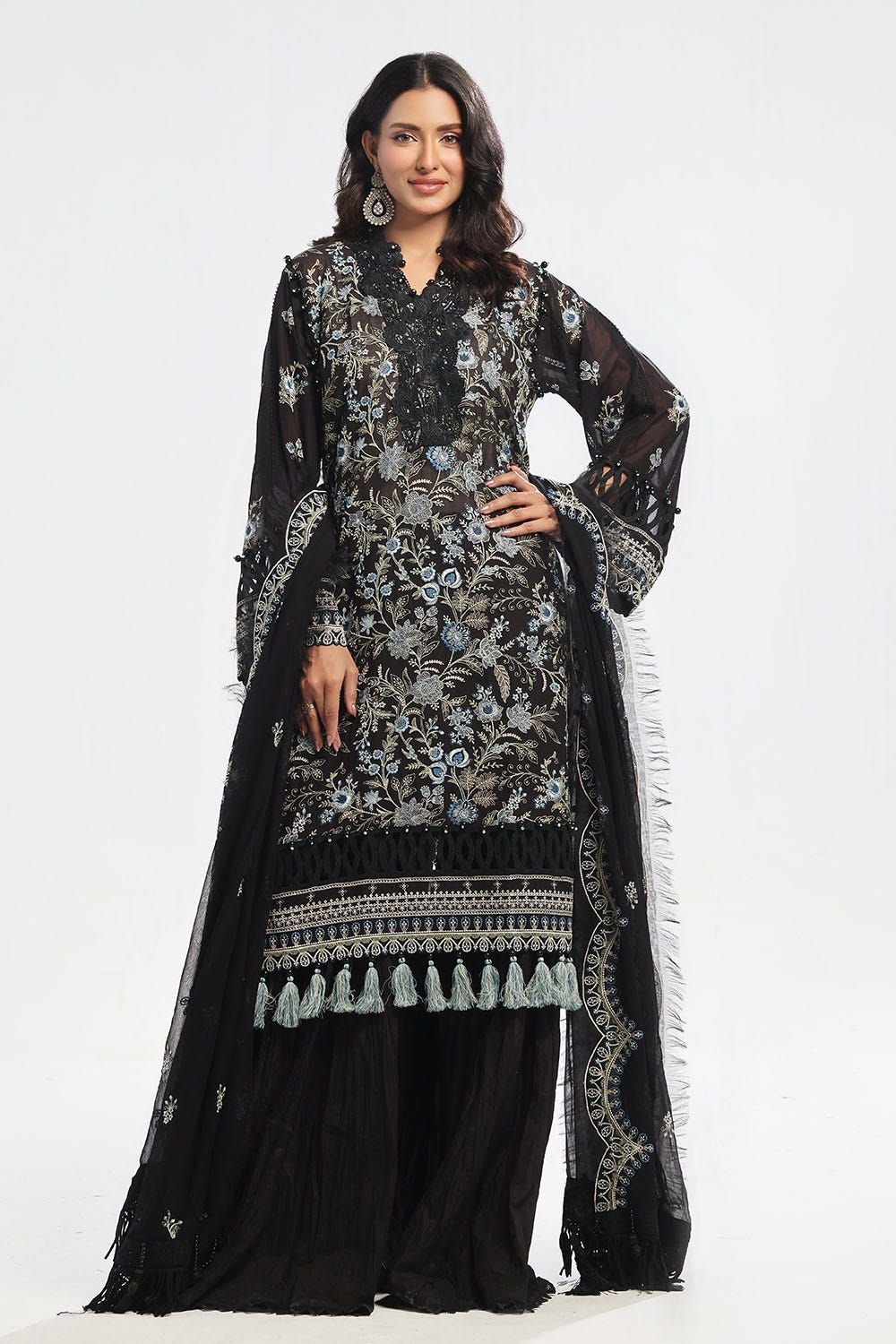 Embroidered Swiss Voile Black Unstitched Suit - Gul Ahmed