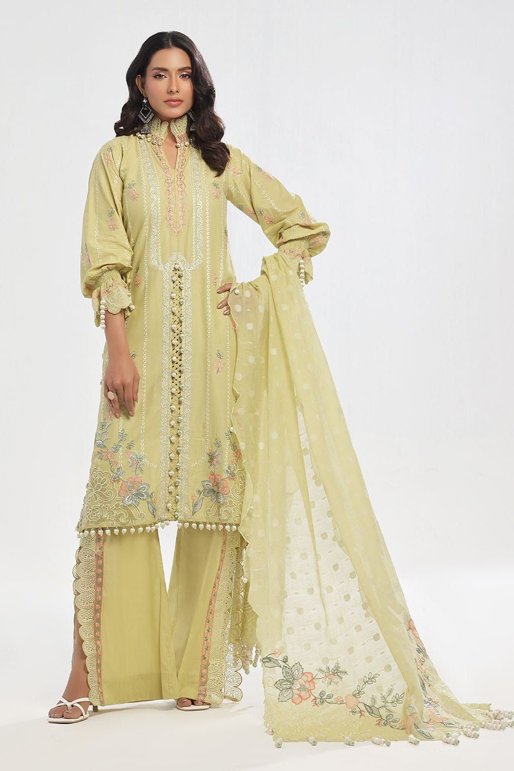 Embroidered Lawn Lime Yellow Unstitched Suit - Gul Ahmed