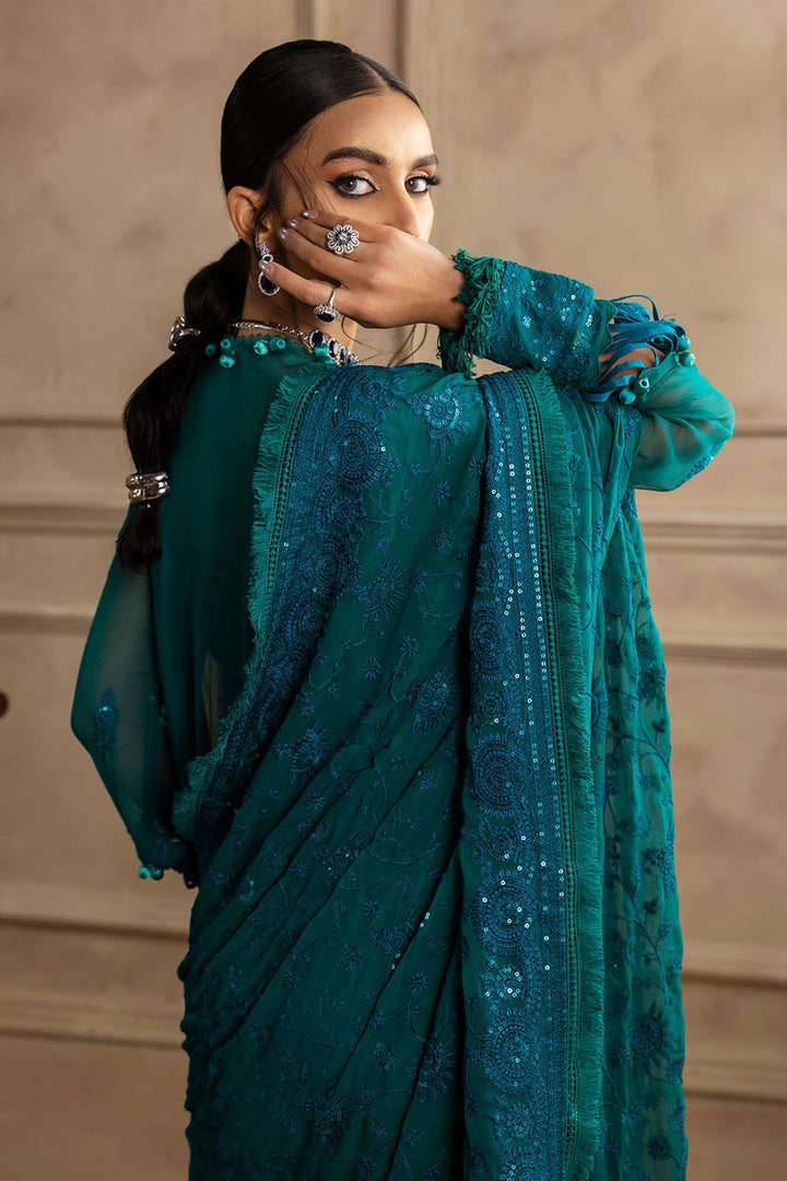 Embroidered Chiffon Bottle Green Stitched Suit - Gul Ahmed