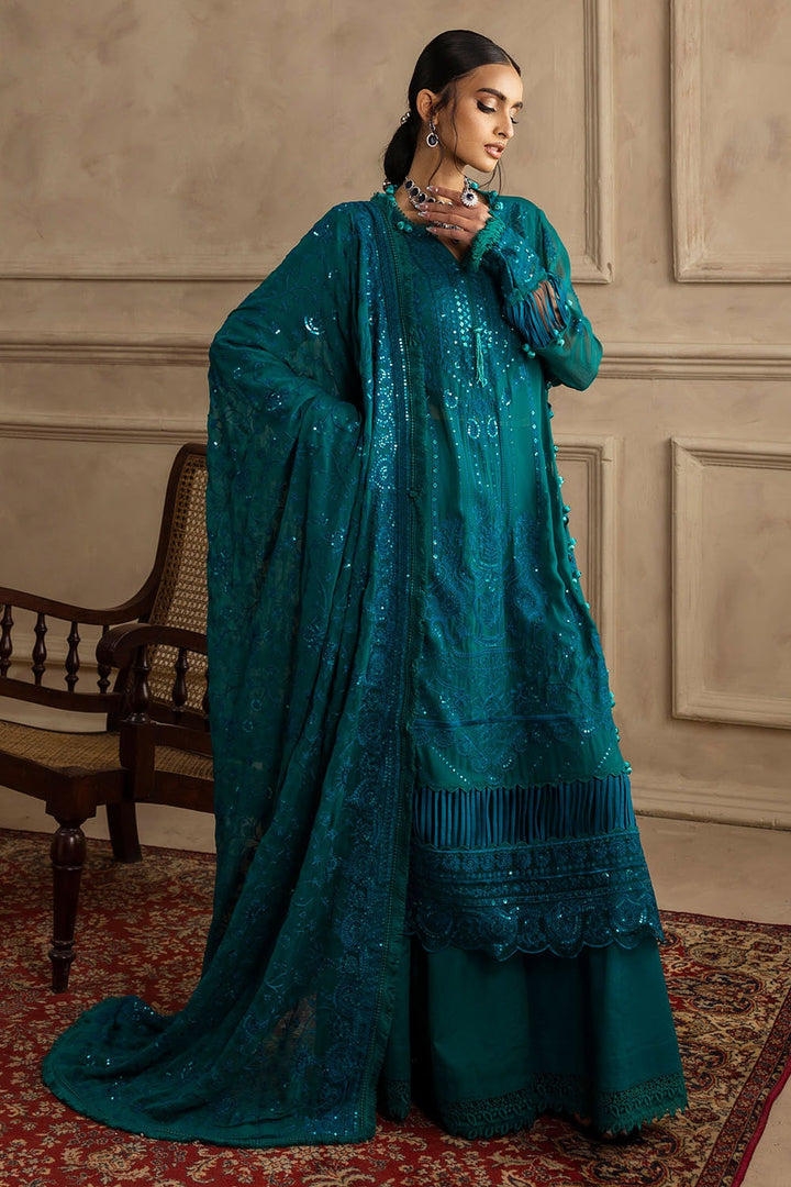 Embroidered Chiffon Bottle Green Stitched Suit - Gul Ahmed
