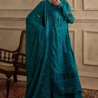 Embroidered Chiffon Bottle Green Stitched Suit - Gul Ahmed
