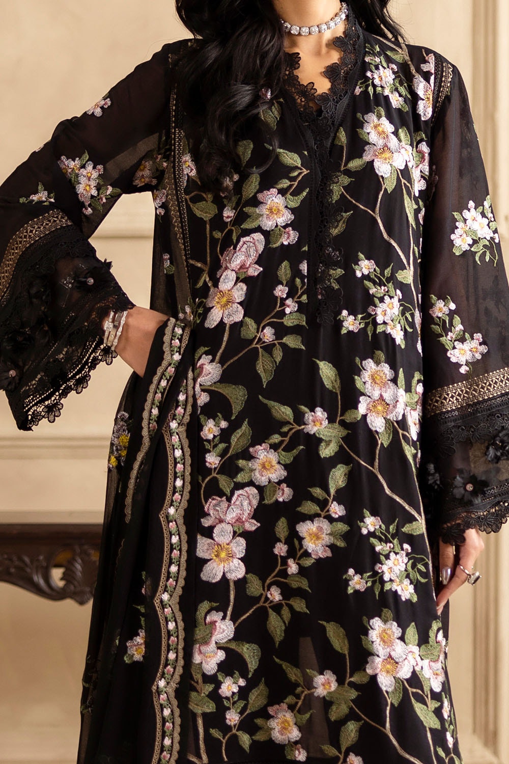 Embroidered Swiss Voile Black Stitched Suit - Gul Ahmed