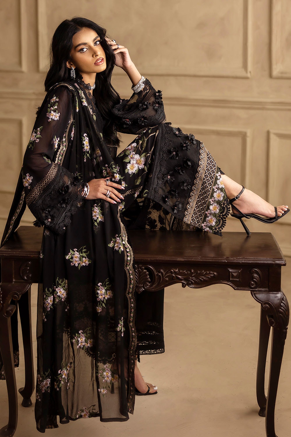 Embroidered Swiss Voile Black Stitched Suit - Gul Ahmed