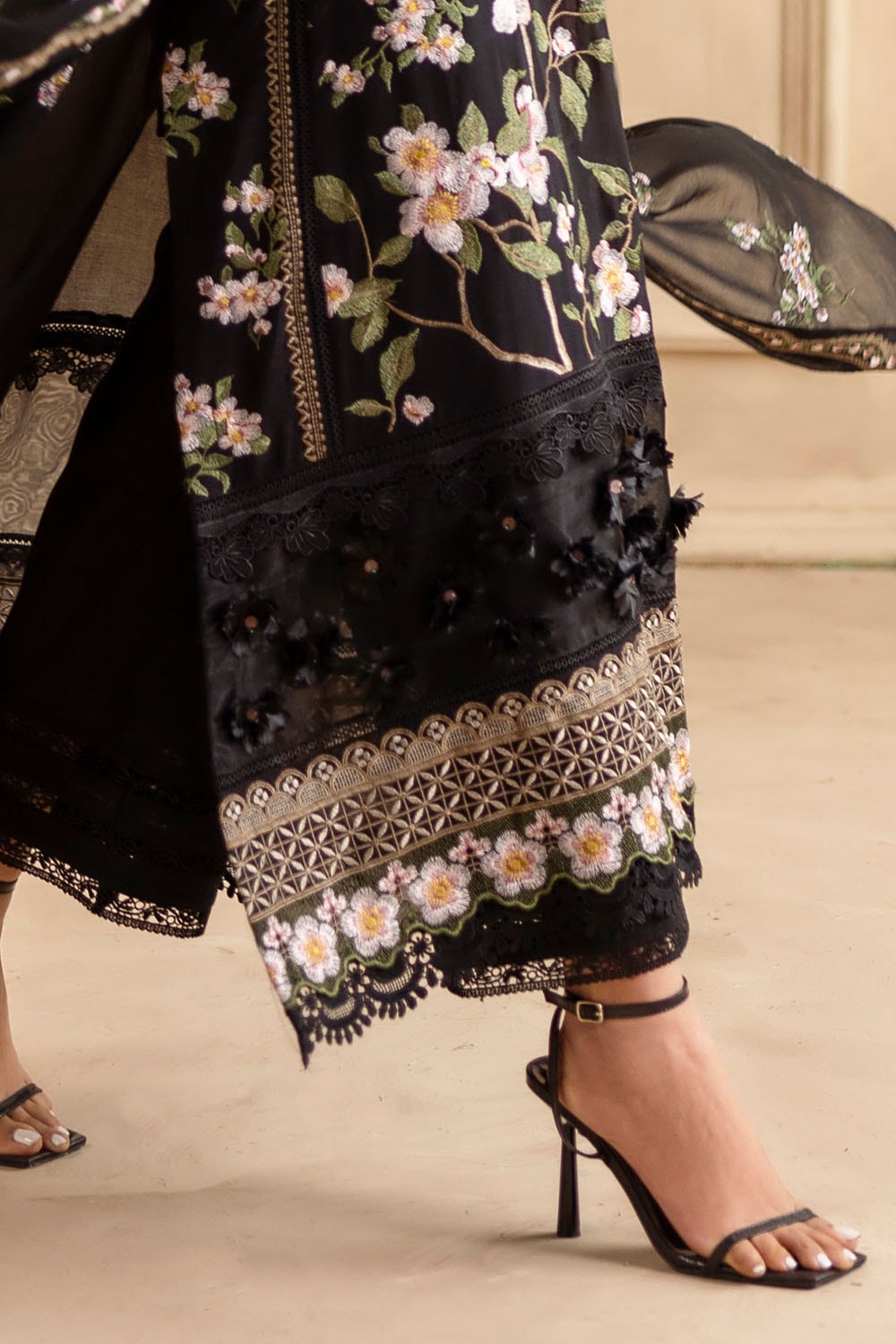Embroidered Swiss Voile Black Stitched Suit - Gul Ahmed