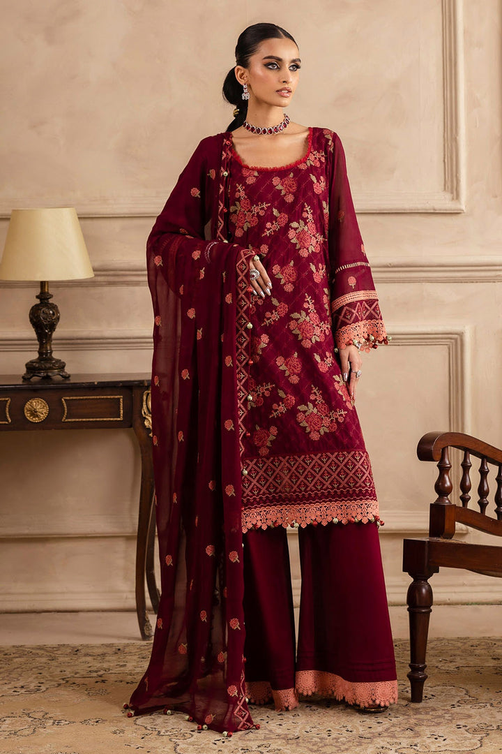 Embroidered Swiss Voile Maroon Stitched Suit - Gul Ahmed