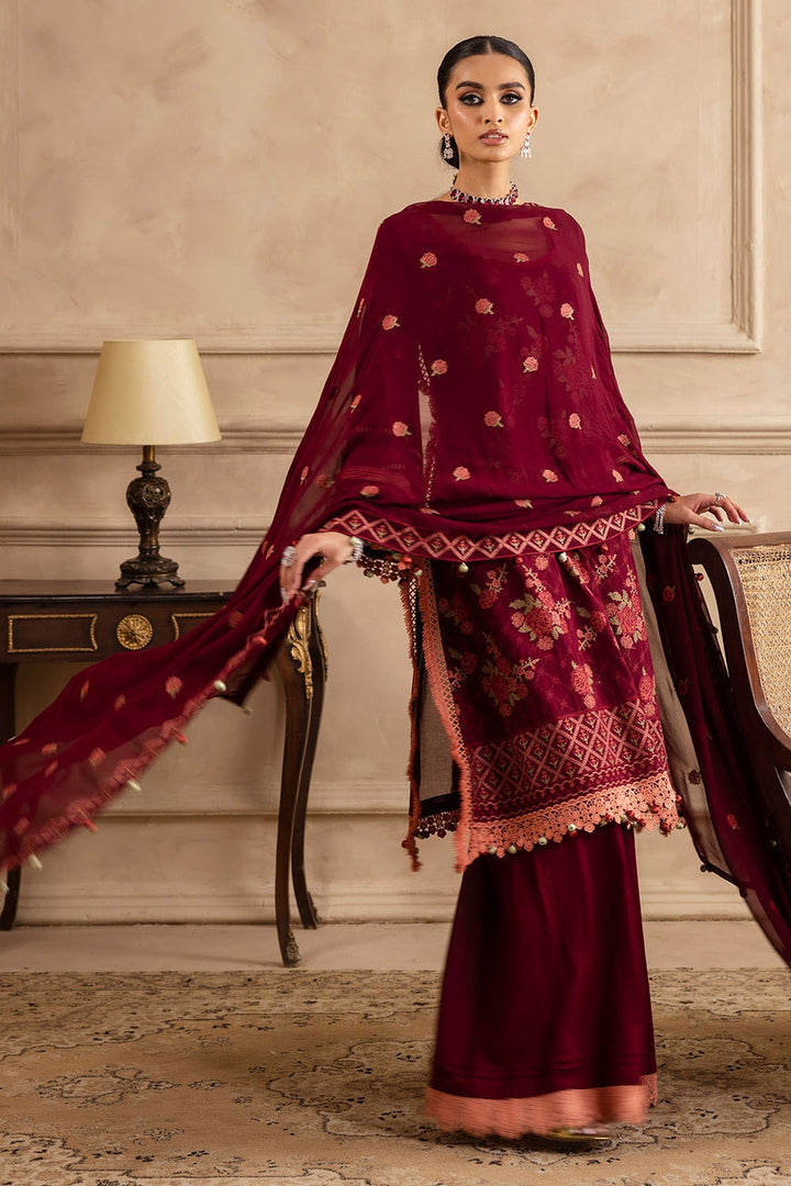 Embroidered Swiss Voile Maroon Stitched Suit - Gul Ahmed