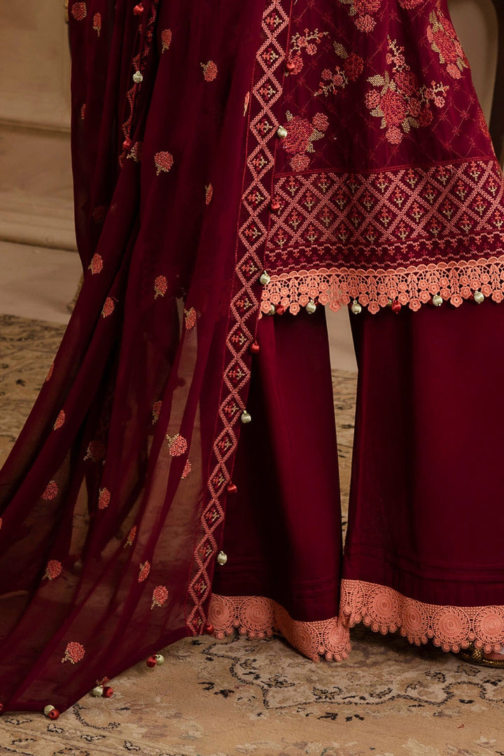 Embroidered Swiss Voile Maroon Stitched Suit - Gul Ahmed
