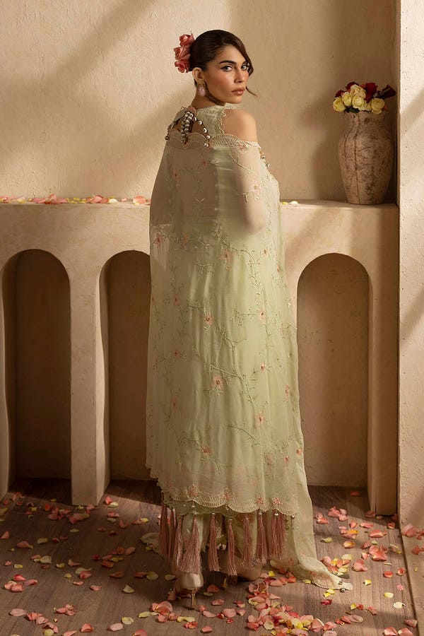 Embroidered Chiffon Light Green Stitched Suit - Gul Ahmed