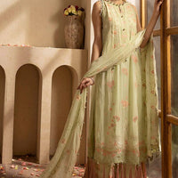 Embroidered Chiffon Light Green Stitched Suit - Gul Ahmed