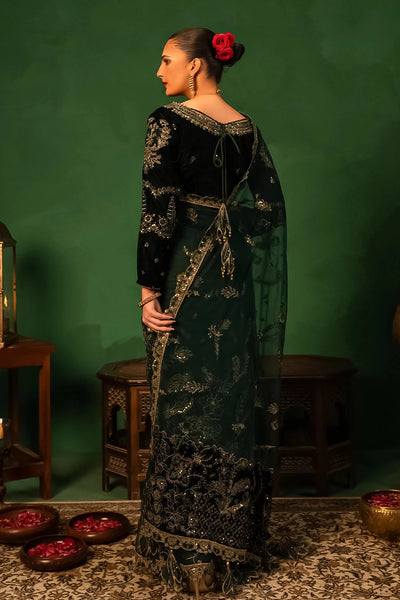 Embroidered Velvet Emerald Green Stitched Saaree - Meherbano by Khas