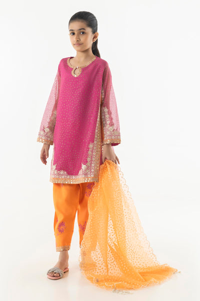 Cotton Net Pink & Orange Stitched Suit - Sana Safinaz