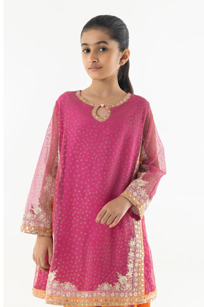 Cotton Net Pink & Orange Stitched Suit - Sana Safinaz