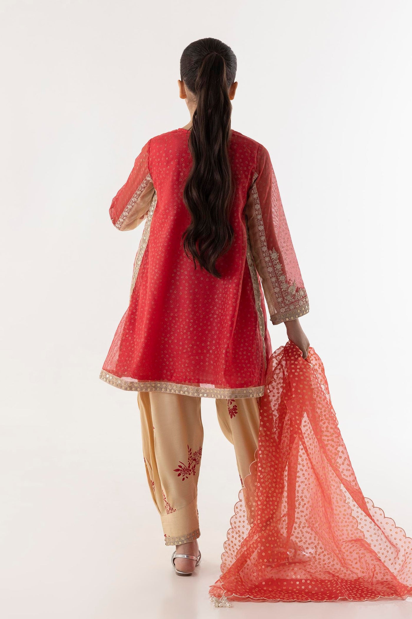 Cotton Net Beige & Red Stitched Suit - Sana Safinaz