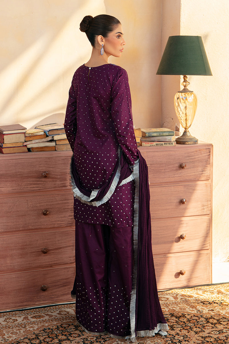 Jacquard Chiffon Purple Stitched Suit - Vanya