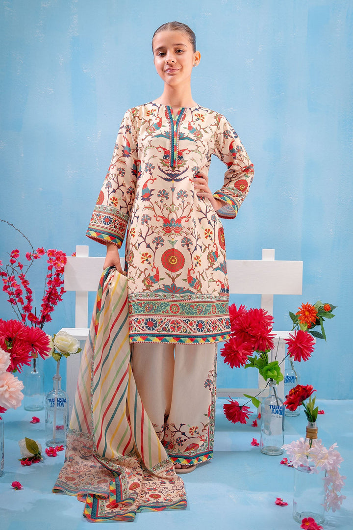 Swiss Lawn Digital Printed Off White Stitched Suit - Ochre