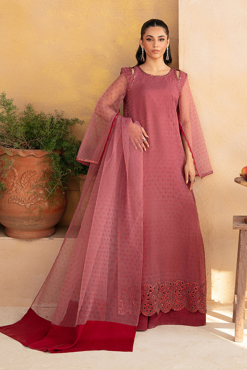 Jacquard Chiffon Pink Stitched Suit - Vanya