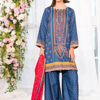 Herringbone Digital Printed Blue Stitched Suit - Ochre