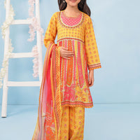 Poly Lawn Digital Printed Mustard Stitched Suit - Ochre