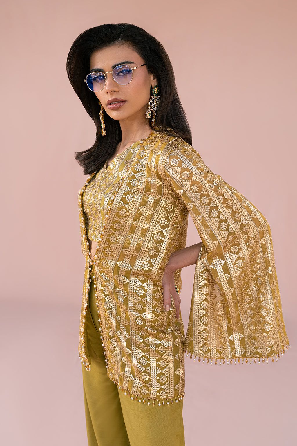 Chiffon & Raw Silk Mustard 3 Piece Suit - Vanya