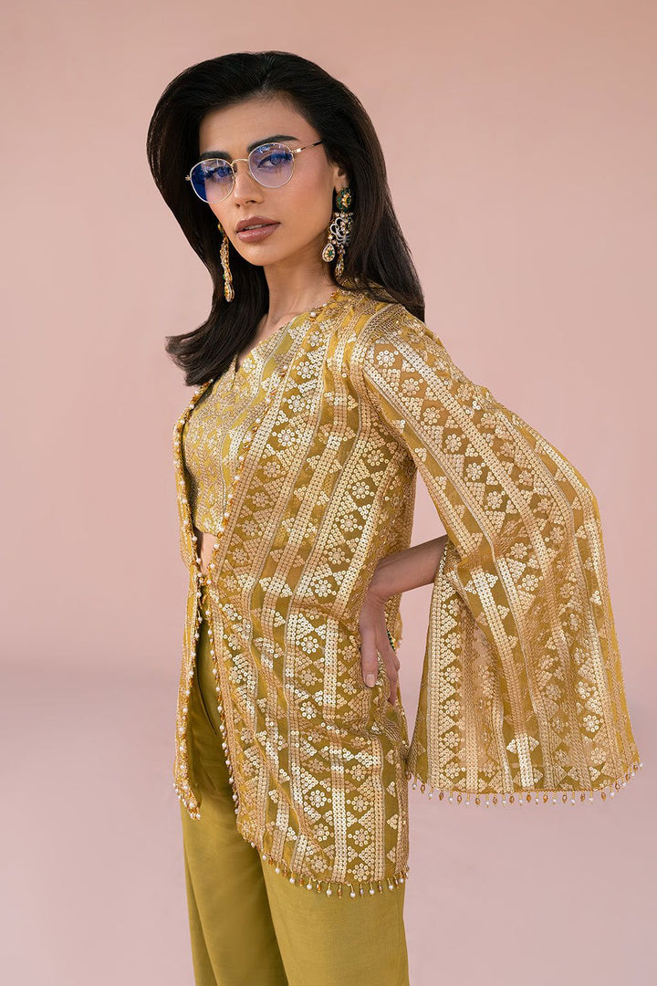 Chiffon & Raw Silk Mustard 3 Piece Suit - Vanya