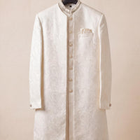 Ivory Embroidered Sherwani Set with Long Sleeveless Waistcoat